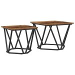 Ensemble de tables basses industrielles - vidaxl - bois massif recycl� - m�tal robuste - finition rustique ...