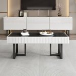 Ensemble table basse + meuble tv moderne minimaliste rangement rayures noir / blanc mobilier salon luxe ...