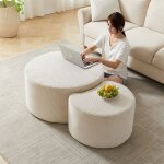 Ensemble tables basses rondes 2 pi�ces ? ottoman en mousse si�ge / pouf / repose - pieds sans montage ...