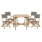 Ensemble table carr�e pliante ferret 90x90 cm avec lot de 4 chaises eden - bois acacia fsc et textil�ne ...