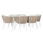 Ensemble table et chaises - beige - aluminium - verre - 7 pcs - design moderne et élégant Ensemble table et chaises - beige - aluminium - verre - 7 pcs - design moderne et élégant