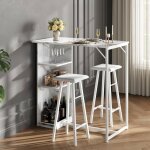 Ensemble table et chaises de cuisine 90 cm - lunsy - 1 table et 2 tabourets de bar rembourr�s - 3 �tag�res ...