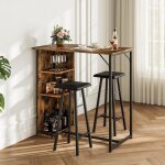 Ensemble table et chaises de cuisine 90 cm - lunsy - 1 table et 2 tabourets de bar rembourr�s - 3 �tag�res ...