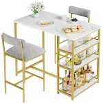 Ensemble table et chaises de cuisine 91 cm - lunsy - 1 table et 2 tabourets de bar - 3 �tag�res de rangement ...