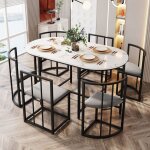 Ensemble table et chaises de cuisine de salon 7 pi�ces 6 chaises + 1 table chaises avec dossier mdf noir ...