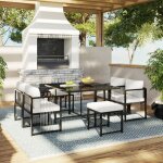 Ensemble de table et chaises dext�rieur 6 personnes table en verre tremp� noir chaises en corde �paisseur ...