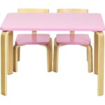 Costway ensemble table et chaise pour enfant inclus 1 table et 2 chaises bonne protection en bois courb ...