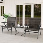 Ensemble table et chaises de jardin 3 pcs - lifezeal - cadre m�tallique - dossier en rotin - salon de ...