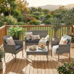 Ensemble table et chaise de jardin 4 places fauteuils et banquette en r�sine tress�e table pour patio ...