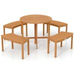 Ensemble table et chaises de jardin costway bois dacacia banc incurv� sans dossier table pliable rond ...