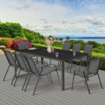 Idmarket salon de jardin madrid table 190 cm et 8 chaises empilables gris anthracite