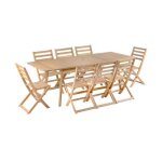Ensemble table et chaises mola 8 places extensible 160 / 220 cm en bois dacacia fsc blanchi
