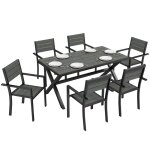 Ensemble table et chaises - outsunny - pour 6 personnes - chaises empilables - aluminium - 7 pi�ces - ...