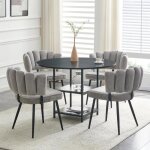 Ensemble table et chaises ronde de 107 cm de diam�tre avec dossier en forme de fleur table � manger avec ...