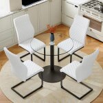Ensemble table et chaises ronde en verre tremp� de 85 cm de diam�tre table � manger avec 4 chaises blanches ...