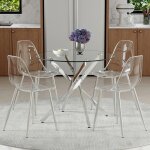 Ensemble table et chaises ronde en verre tremp� de 88 cm de diam�tre table � manger avec 4 chaises transparent ...