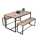 Ensemble table et deux bancs style industriel en bois et mtal collection daryl ? table 140 cm et deux ...