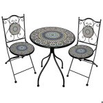 Ensemble table et deux chaises en mosa�que et fer forg� orange orange 379