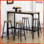 Ensemble table haute et 4 tabourets - akozon - 13455 - m�tal noir - aspect bois - 110x50x895 cm