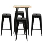 Ensemble table haute � manger pour jardin chene + 4 chaises en fer noir bistro - youluoli