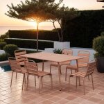 Ensemble table de jardin + 6 chaises en m�tal terracotta - baca