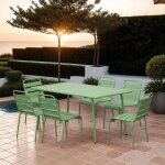 Ensemble table de jardin + 6 chaises en mtal vert - baca