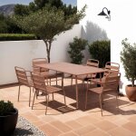 Ensemble table de jardin + 6 fauteuils en m�tal terracotta - baca