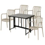 Ensemble table de jardin ferret 98x80 cm avec lot de 4 fauteuils solaria cr�me - m�tal et polypropyl�ne ...