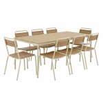 Ensemble table de jardin en m�tal et bois et 8 chaises cr�me - oviala