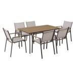 Ensemble table de jardin ovale 150x90 cm et 6 chaises taupe - oviala