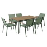 Ensemble table de jardin ovale 150x90 cm et 6 chaises vert - oviala