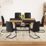 Ensemble de table � manger - 160x90x76 cm - 6 fauteuils - noir - bois - cuir pu
