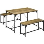 Homcom - ensemble table à manger et 2 bancs - acier - 120x70x75cm - bois naturel Homcom - ensemble table à manger et 2 bancs - acier - 120x70x75cm - bois naturel