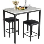 Costway ensemble de table  manger 3 pices avec 2 tabourets sans dossier en faux cuir design compact ...