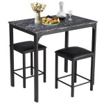 Costway ensemble de table  manger 3 pices avec 2 tabourets sans dossier en faux cuir design compact ...