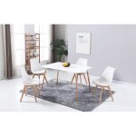 Ensemble table à manger - scandinave - blanc - 4 chaises - laqué - 6 places Ensemble table à manger - scandinave - blanc - 4 chaises - laqué - 6 places