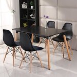 Ensemble de table  manger - design scandinave - 4 chaises noires - acier inox - 5 pices - rectangulaire ...