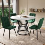Ensemble table � manger avec 4 chaises ? table ronde �100cm (h75) plateau mdf marbre pieds m�tal chaises ...