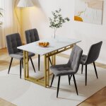 Ensemble table  manger avec 4 chaises en velours - style modern luxe - rectangulaire - plateau effet ...