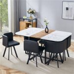 Ensemble table � manger avec 6 chaises encastrables chaises tapiss�es noir table � motif marbre blanc ...