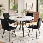 Ensemble table � manger et chaise - table ronde 100cm - 4 chaises en daim noir - pieds en x m�tal noir ...