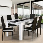 Idmarket ensemble table  manger georgia 140 cm blanche et noire et 6 chaises romane noires liser blanc ...