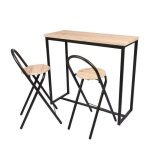 Ensemble table � manger - darcy - table haute rectangulaire - 2 tabourets - bois et m�tal