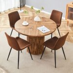 Ensemble table � manger ronde 100 cm + 4 chaises en tissu marron - redom - h76 cm