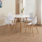Ensemble table à manger ronde + 4 chaises blanches - scandi Ensemble table à manger ronde + 4 chaises blanches - scandi