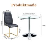 Ensemble de table � manger - table en verre de s�curit� - 4 chaises en pu noir - diam�tre 85 cm - design ...