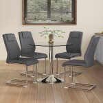 Ensemble table � manger - table en verre de s�curit� - diam�tre 85 cm - 4 chaises - m�tal argent�