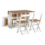 Ensemble table pliante avec rallonges coloris ch�ne et pieds en blancs + 4 chaises pliantes