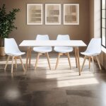 Ensemble table rectangulaire de repas + 4 chaises blanches - scandi