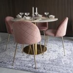 Ensemble table ronde 110 cm blanche et 4 chaises roses - derval